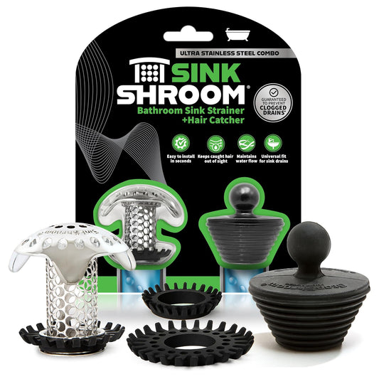 SinkShroom - Protector de desagüe para Fregadero de baño, de Acero Inoxidable con tapón