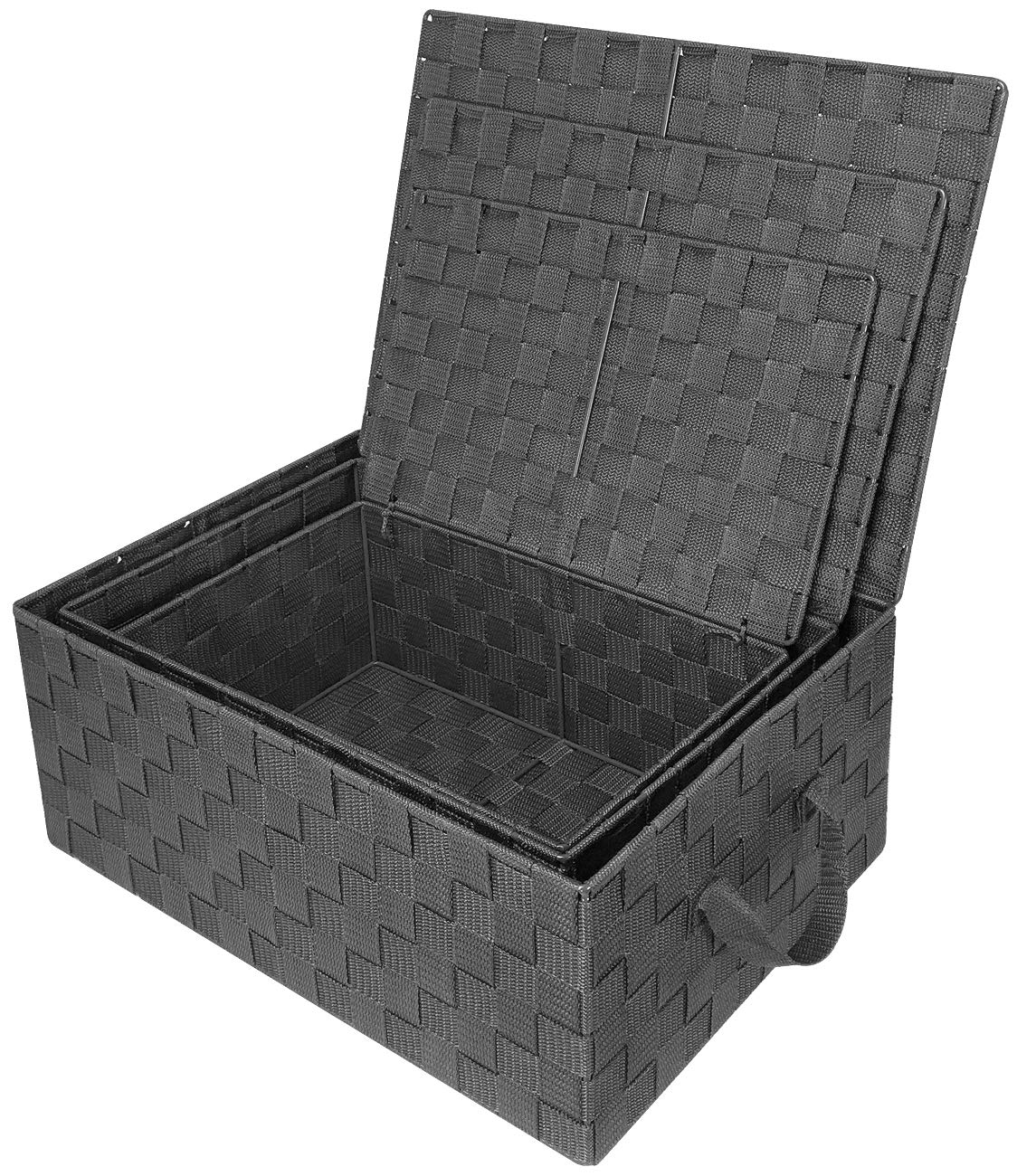 Sorbus Set of 3 Storage Baskets for Organizing with Lid, Mesh Hand-Woven Design, Linen Closet Organizers and Storage, Organizer Storage Baskets for Shelves, Variety Pack Organizers and Storage (Gray)