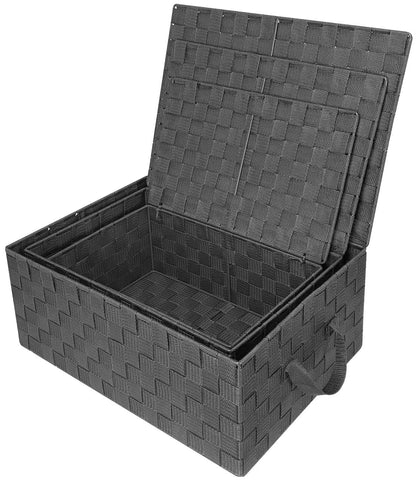 Sorbus Set of 3 Storage Baskets for Organizing with Lid, Mesh Hand-Woven Design, Linen Closet Organizers and Storage, Organizer Storage Baskets for Shelves, Variety Pack Organizers and Storage (Gray)