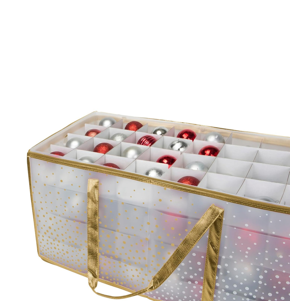 Simplify Organizador de 128 Unidades de Almacenamiento de Adornos de Navidad | Dimensiones: 26.5 x 13.5 Pulgadas, Dorado, Asas fáciles de Llevar, organización navideña, Cierre de Cierre, Capacidad
