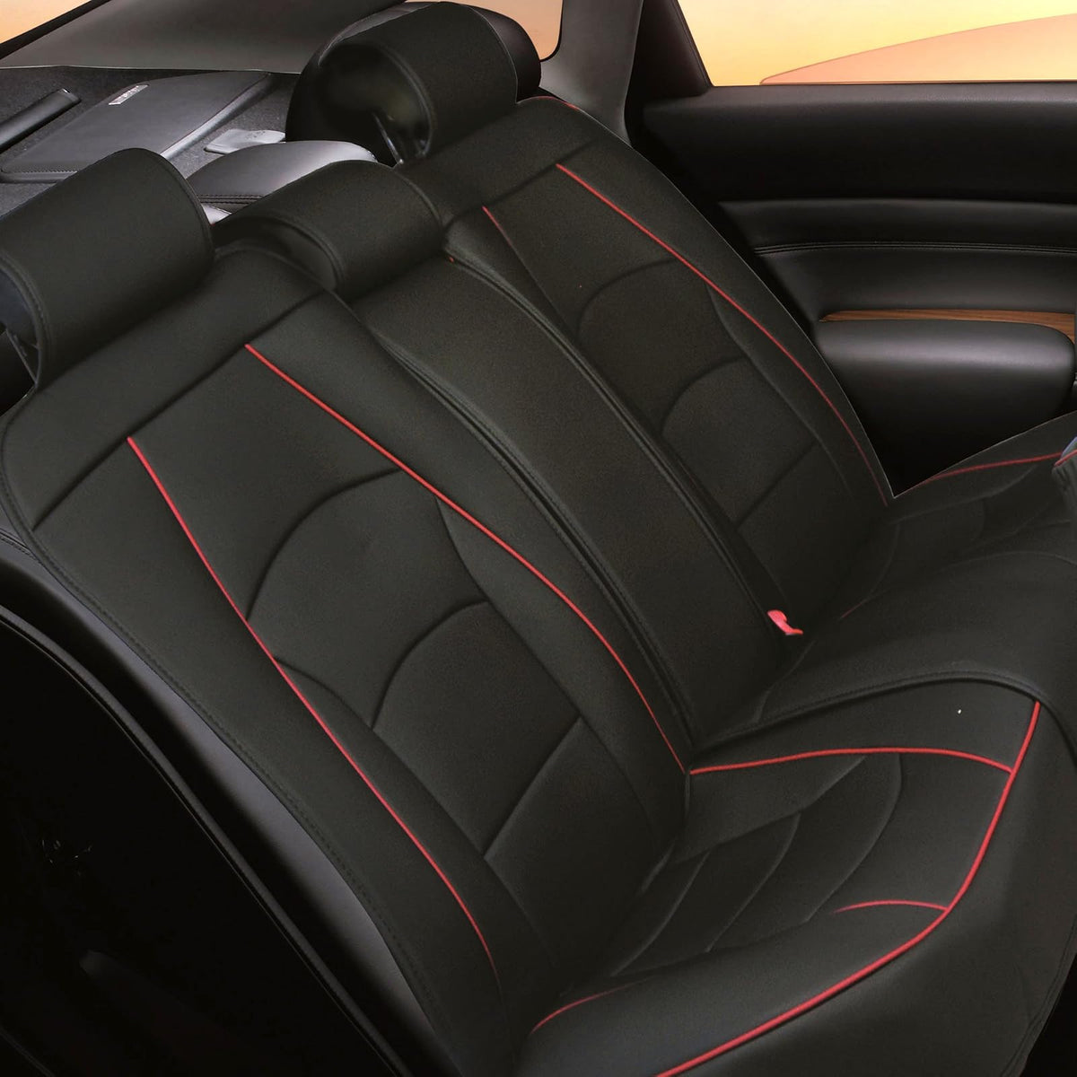 FH Group Ultra Cómodo Cojines de Cuero sintético para Asiento Delantero (Compatible con Bolsa de Aire), Black Red Trim-Bench