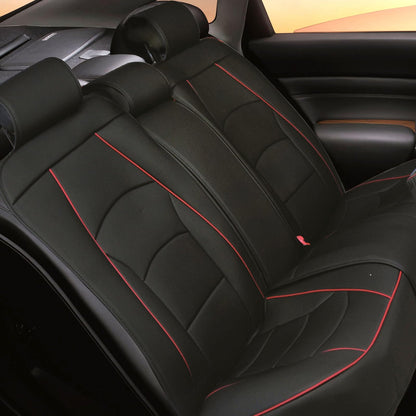 FH Group Ultra Cómodo Cojines de Cuero sintético para Asiento Delantero (Compatible con Bolsa de Aire), Black Red Trim-Bench