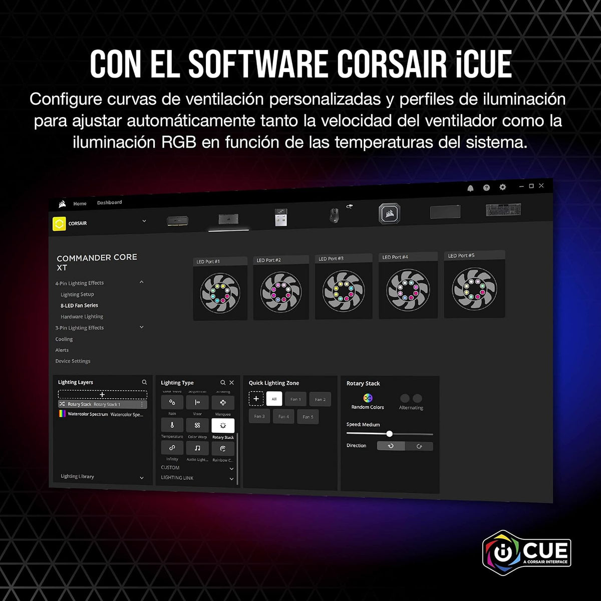 CORSAIR iCUE COMMANDER CORE XT, controlador digital de iluminación RGB y velocidad de ventiladores (Hasta 6 ventiladores PWM y 264 LEDs RGB, Modo cero RPM, Monitoreo temperatura) Negro