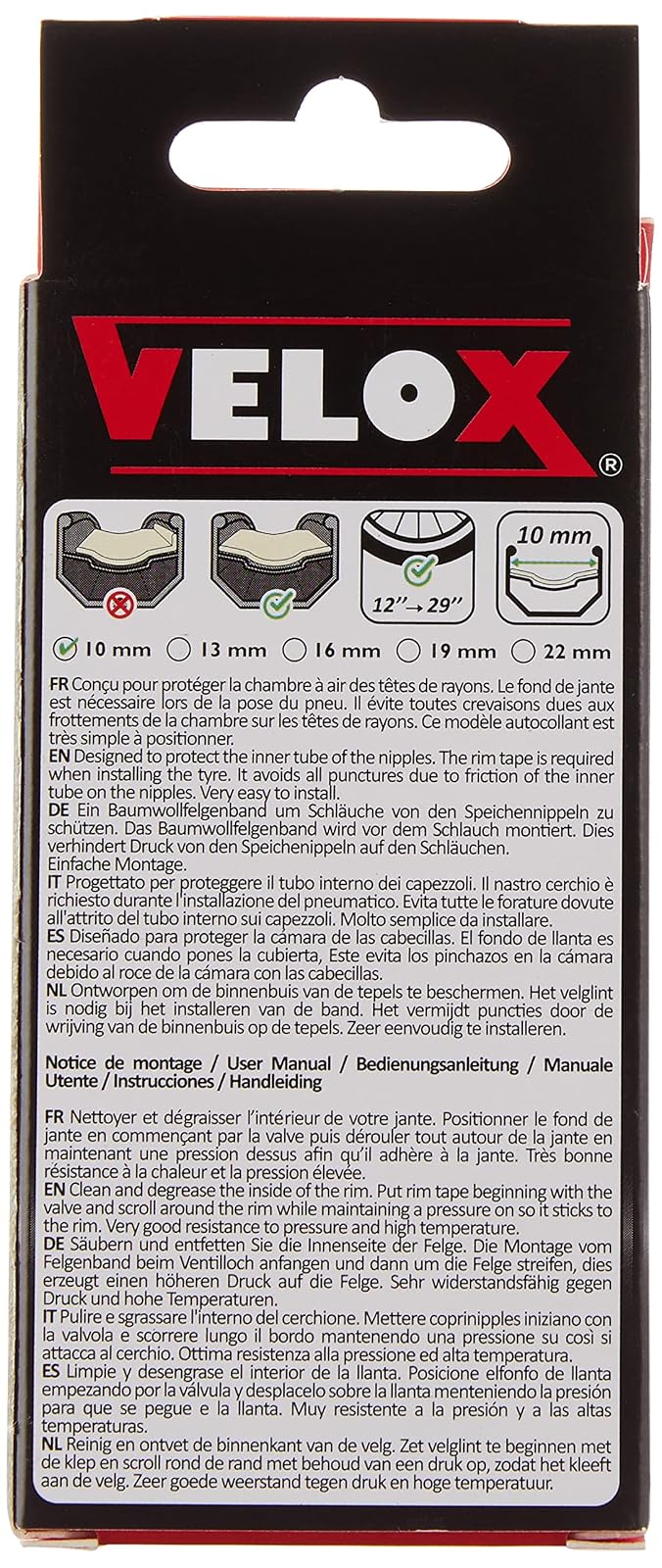Velox - Cinta adhesiva para llanta (10 mm x 2 m, 2 unidades)