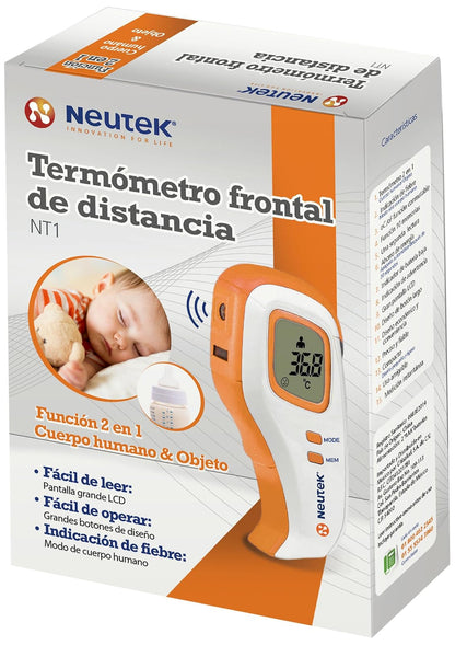 Termómetro Infrarrojo Sin Contacto Neutek NT-1 | Medición Rápida en Frente y Objetos | Indicador de Fiebre | 10 Memorias | Ligero y Portátil | Alerta de Batería Baja | Blanco/Naranja