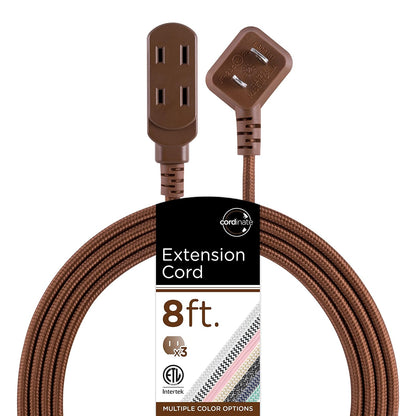 Cordinate Designer Extensión Eléctrica de 3 Salidas Polarizadas, Cable Trenzado 2.4 m - Café - 2.4 m - 1 paquete