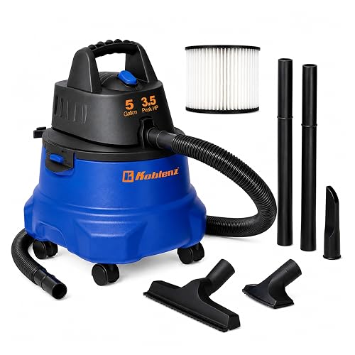 Koblenz WD-5 L2 Aspiradora Seco Mojado 3 en 1 con Sistema de Expulsión de Aire, Tanque de 5 Galones, Motor de 3.5 HP Pico, Filtro Plisado, Aspiradora para Hogar y Taller, Cable Eléctrico y Accesorios