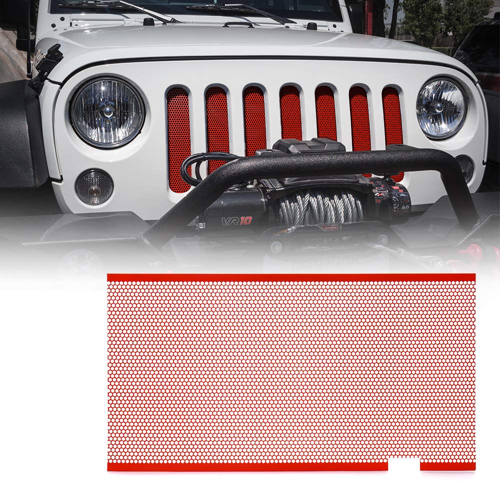 Xprite Parrilla Frontal de Malla de Aleación de Aluminio Roja para Jeep Wrangler JK 2007-2018, ZS-0001R