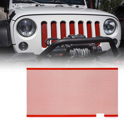Xprite Parrilla Frontal de Malla de Aleación de Aluminio Roja para Jeep Wrangler JK 2007-2018, ZS-0001R