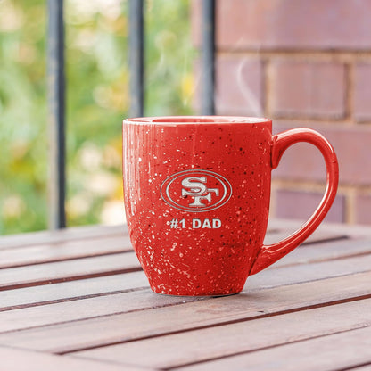 Rico Industries NFL Football San Francisco 49ers #1Dad - Taza de café de cerámica moteada grabada con láser de 16 onzas