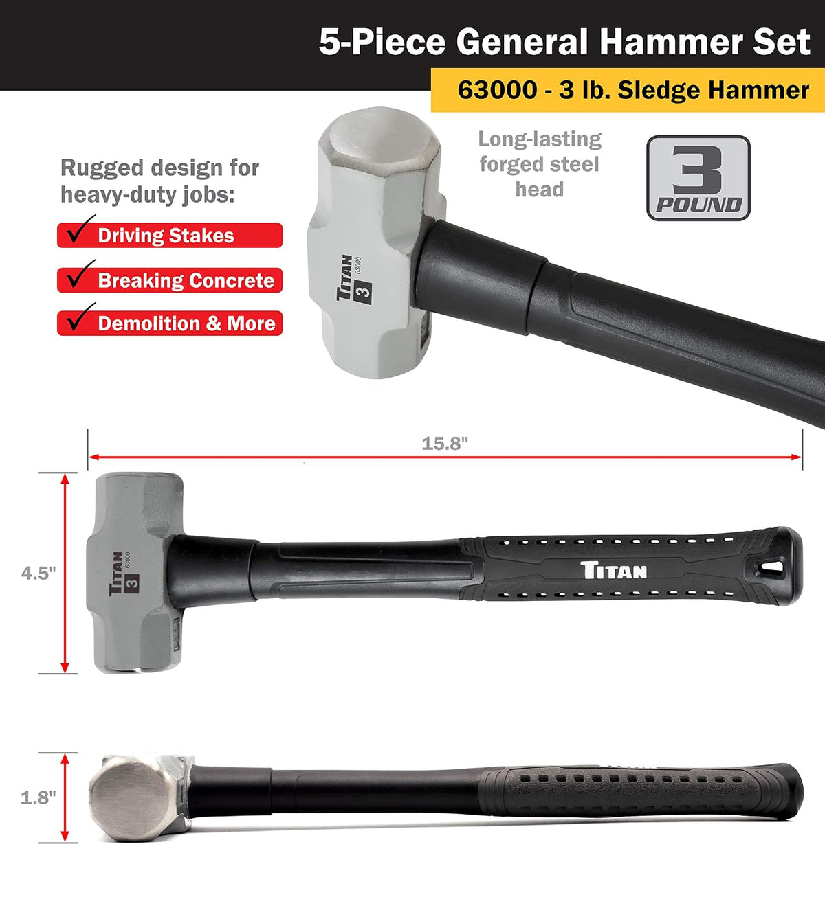 Titan Tools Juego de Martillos 63125, 5 Piezas