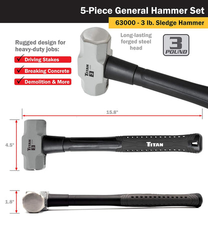 Titan Tools Juego de Martillos 63125, 5 Piezas