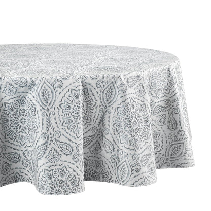 Elrene Home Fashions Savannah - Mantel de Vinilo Bohemio de Cachemira Resistente al Agua y a Las Manchas con Respaldo de Franela, 70 x 70 Pulgadas, Redondo, Gris
