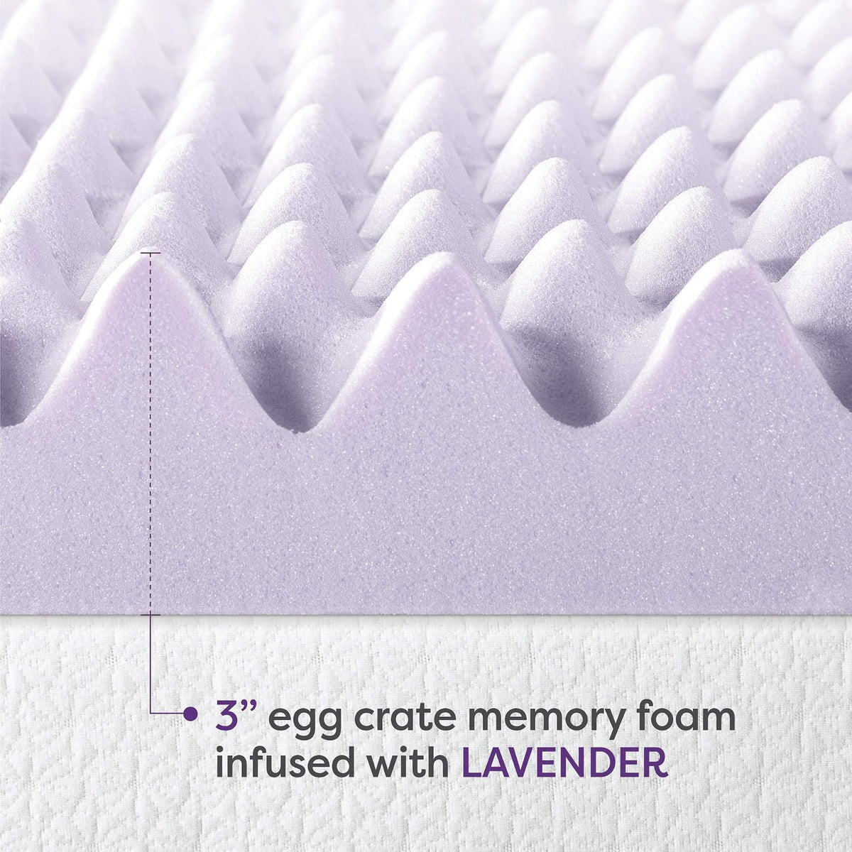 Best Price Mattress Cubrecolchón de Espuma viscoelástica con diseño de Caja de Huevos de 3 Pulgadas con infusión de Lavanda Relajante, Certificado CertiPUR-US, tamaño Individual XL