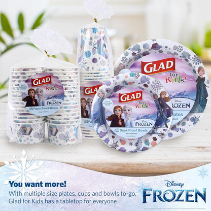 Glad para Niños Disney Frozen Cuencos de Papel 6oz, 32 Unidades | Tazas de Anna y Elsa para Meriendas | Uso Diario Infantil