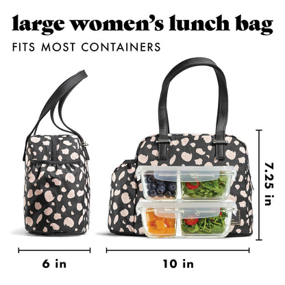 Bolsa de almuerzo para mujer, con aislamiento para el trabajo, a prueba de fugas y resistente a las manchas, con bolsillo para botellas, correas largas, cierre de cierre, bolsa Laketown color negro