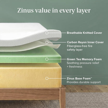 ZINUS - Colchón de Espuma viscoelástica Esencial de té Verde de 8 Pulgadas, Cama en una Caja, colchón asequible, Certificado CertiPUR-US,