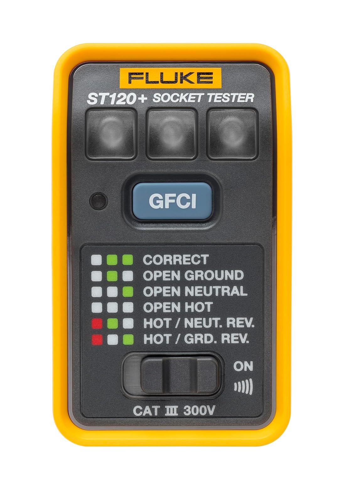 Fluke ST120+ Probador de Tomacorrientes Detector de Voltaje con GFCI y Beeper Verifica Conexiones Detecta 6 Fallas Comunes Mide 110‑125 V AC Categoría Cat  III 300 V