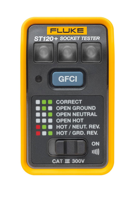Fluke ST120+ Probador de Tomacorrientes Detector de Voltaje con GFCI y Beeper Verifica Conexiones Detecta 6 Fallas Comunes Mide 110‑125 V AC Categoría Cat  III 300 V