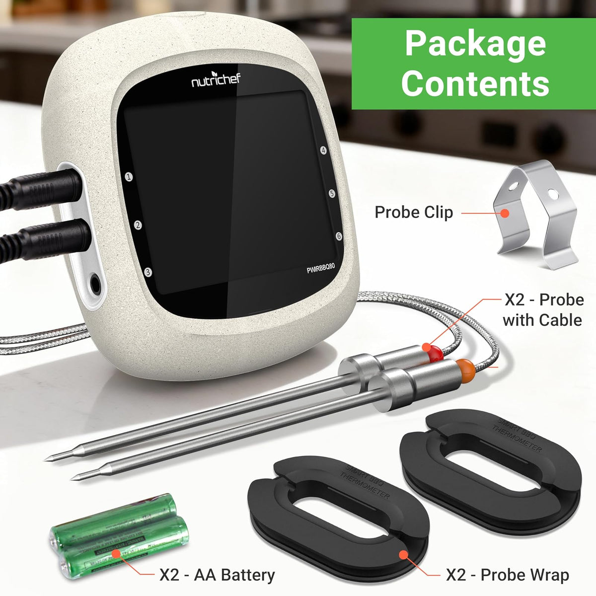 NutriChef Smart Bluetooth barbacoa termómetro w/pantalla digital - inoxidable Dual sondas seguro a dejar en al aire libre barbacoa carne ahumador - PWIRBBQ80