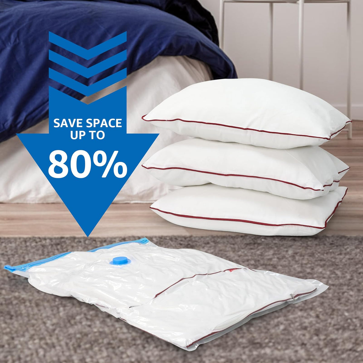 Simple Deluxe - 8 bolsas de almacenamiento al aspiradora jumbo para ahorrar espacio, bolsas de sellado al aspiradora con bomba de mano para edredón, mantas, ropa de cama, almohadas y ropa