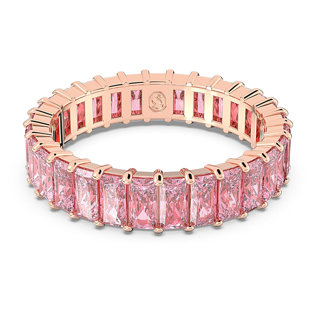 Anillo Swarovski Matrix, corte baguette, rosa, baño en tono oro rosa