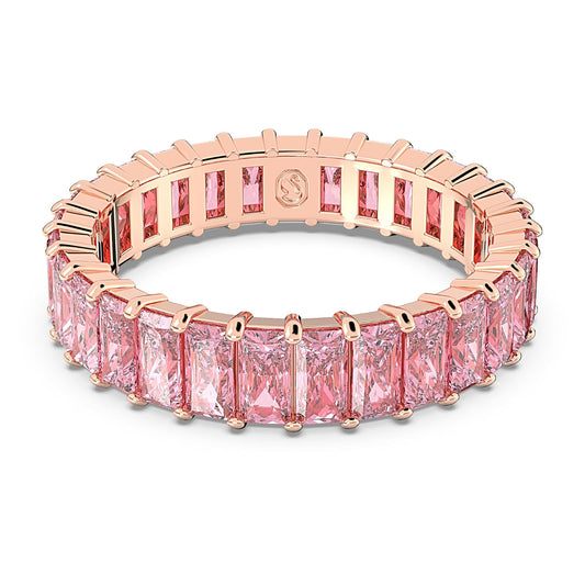 Anillo Swarovski Matrix, corte baguette, rosa, baño en tono oro rosa