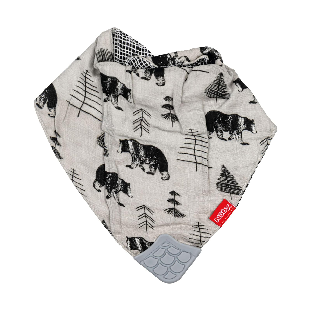 Nuby Reversible 100% Natural Cotton Muslin 3 Piece Teething Bib, Green/Grey/Blue, Dinosaur/Bear/Stripes, Paquete de 3
