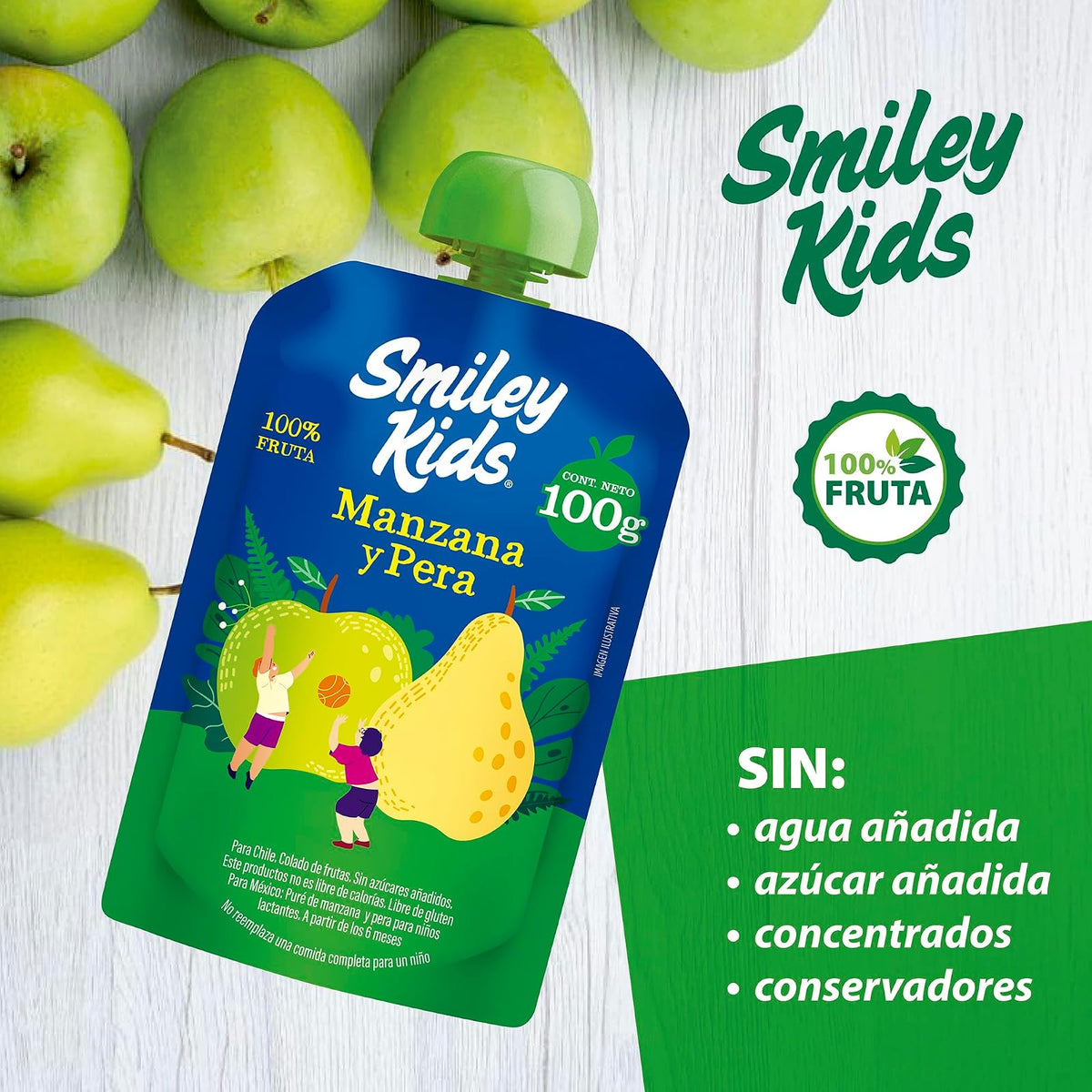Smiley Kids Caja /24 Papilla Convencional – Manzana + Mango, Manzana + Plátano, Manzana + Pera y Manzana