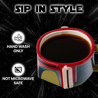 Silver Buffalo Star Wars Boba Fett's - Casco con cicatrices de batalla de cerámica 3D esculpida taza, 20 onzas