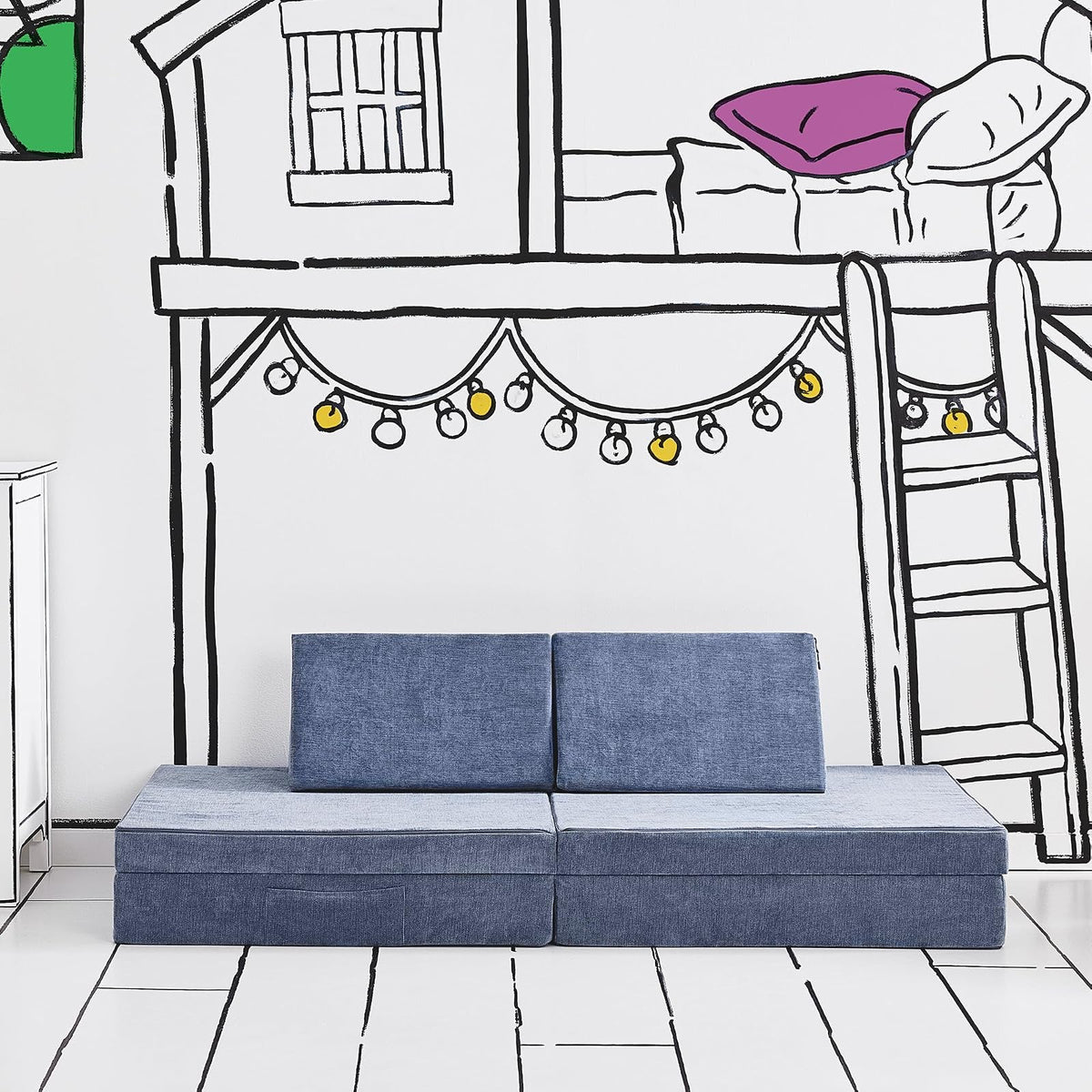YOURIGAMI - Sofá de Juego para niños y niños pequeños, sofá Plegable Convertible, diseño Modular de Espuma Duradera, Color Azul Laguna