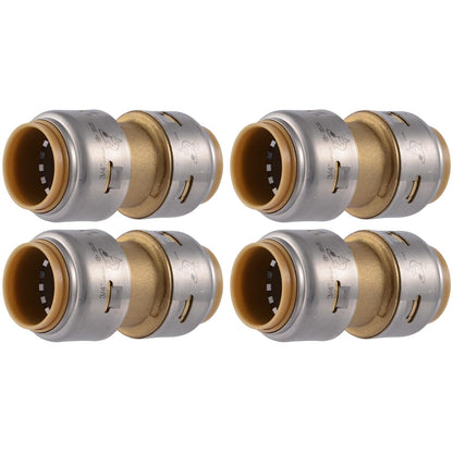 SharkBite Max 3/4 pulgadas, paquete de 4, ajuste de fontanería de latón a presión para conectar, tubería PEX, cobre, CPVC, PE-RT, HDPE, UR016A4