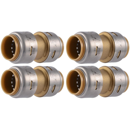 SharkBite Max 3/4 pulgadas, paquete de 4, ajuste de fontanería de latón a presión para conectar, tubería PEX, cobre, CPVC, PE-RT, HDPE, UR016A4