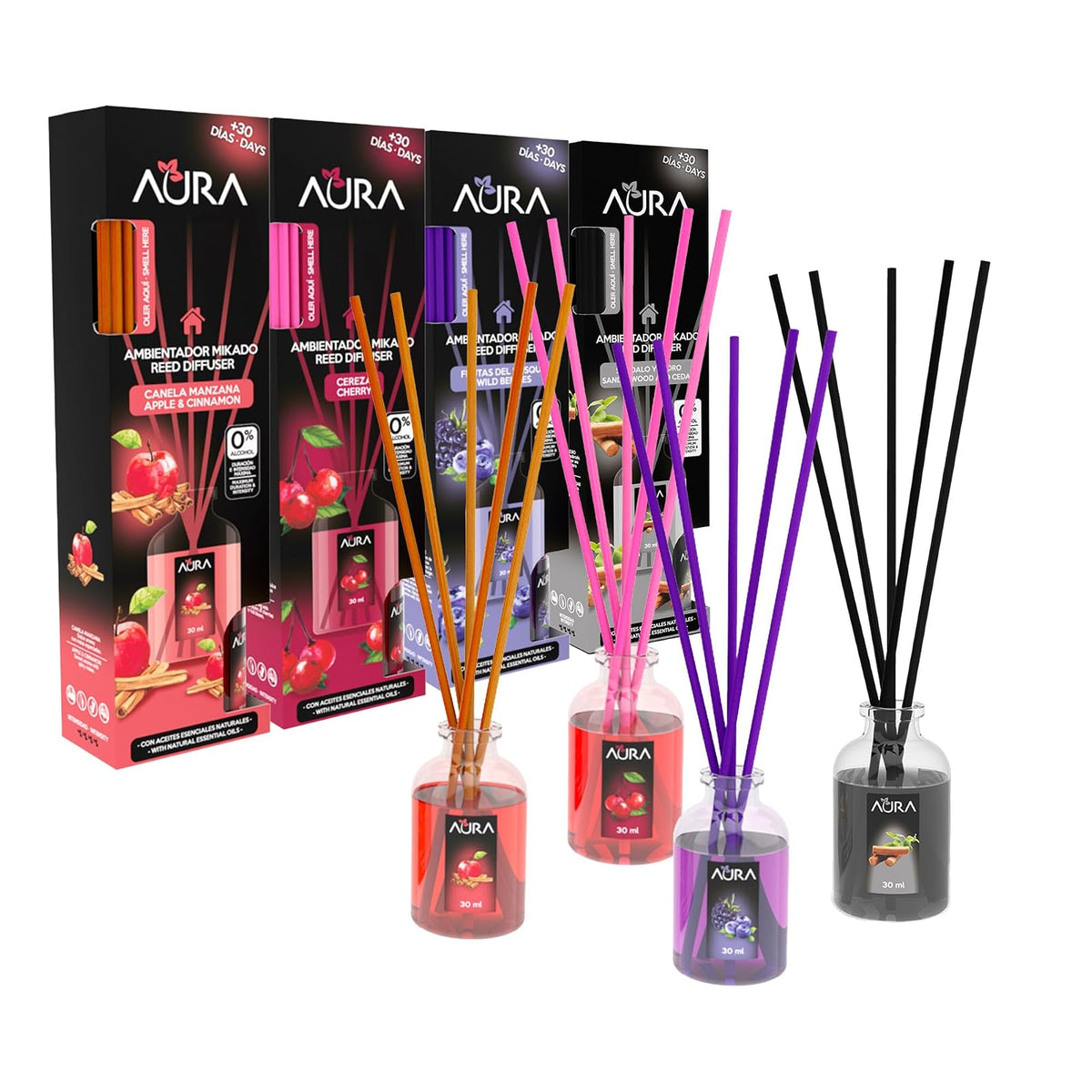 Cristalinas Aura Ambientador Mikado Canela y Manzana 2 Piezas 30 ml - Mix - 4 Pack