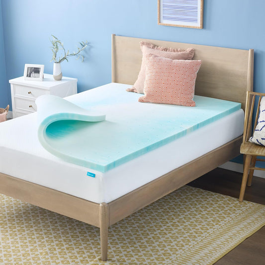 Linenspa - Colchoneta de Memory Foam con Gel y Diseño de Remolino - Sobrecolchón Refrescante de 5 cm - Topper para Colchón - Sensación Suave y Acolchada - Alivia Puntos de Presión - Individual