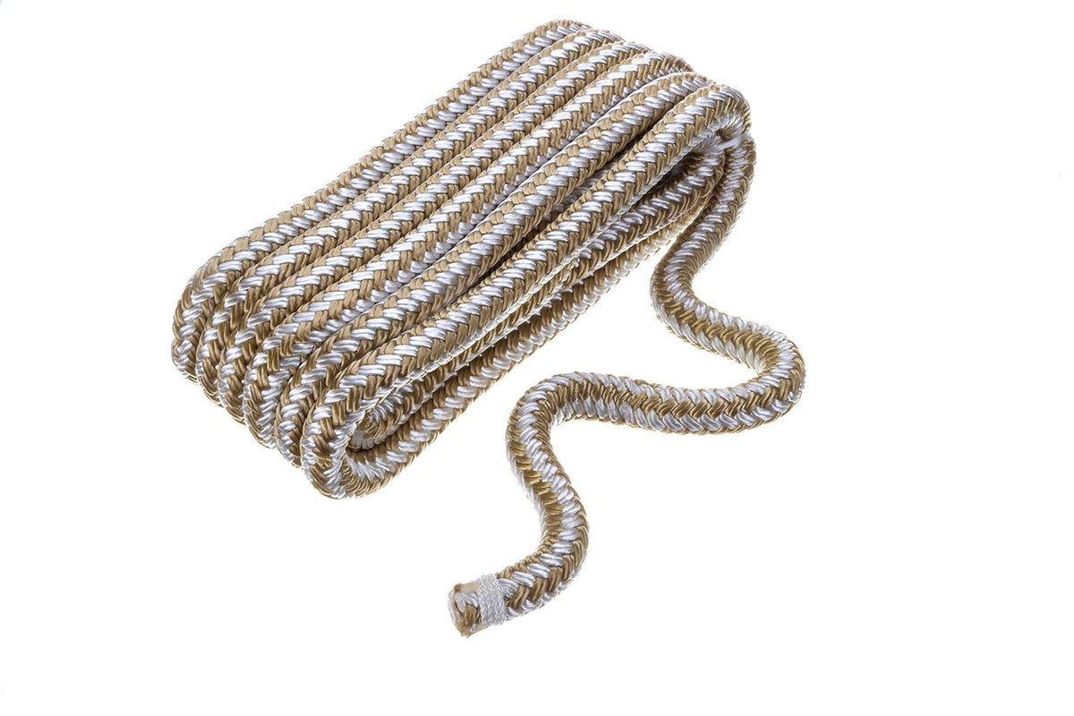 SEACHOICE Línea de Acoplamiento de Nailon Trenzado Doble con Empalme de Ojos, preencogida, estabilizada al Calor, Varios tamaños y Colores - Dorado - blanco - 1.27 cm x 4.5 m