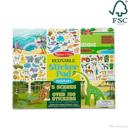 Melissa & Doug Bloc de Adhesivos Reutilizables de los Hábitats, Lámina Extra Grande de Actividades con Autoadhesivos, Fondos Extraíbles, Libros de Actividades Para Niños (150 calcomanías)