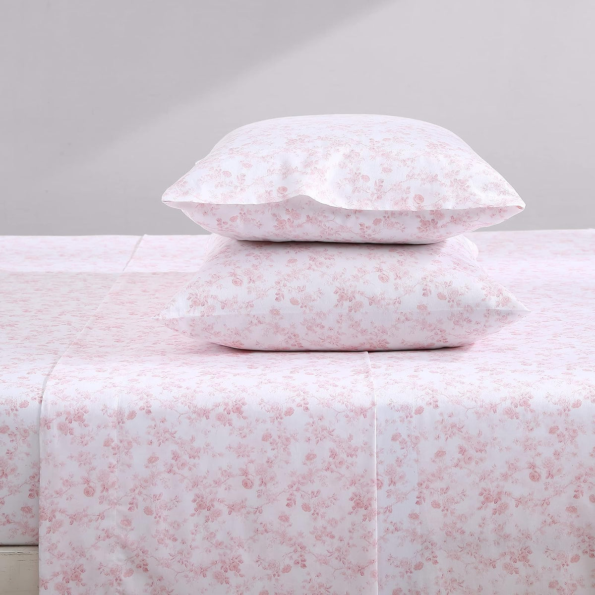 Laura Ashley Juego de Sábanas King Bella Pink | Bella Pink, 300 hilos, algodón satén, sábana bajera con bolsillo profundo, incluye fundas de almohada