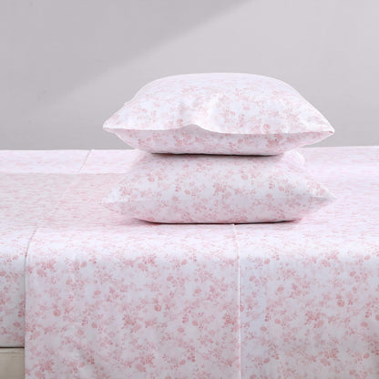 Laura Ashley Juego de Sábanas King Bella Pink | Bella Pink, 300 hilos, algodón satén, sábana bajera con bolsillo profundo, incluye fundas de almohada