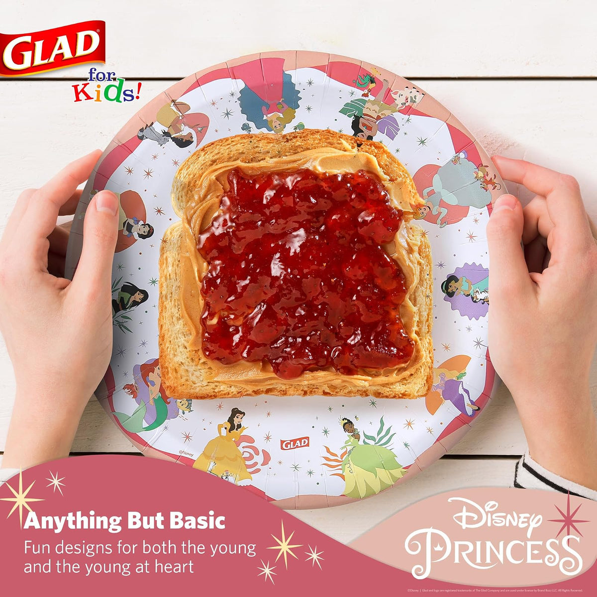 Glad for Kids Disney Princess “Magic is in All of Us” 8.5” Paper Plates | Disney Princess Paper Plates, Kids Snack Plates | Kid-Friendly Paper Plates for Everyday Use, 24 Ct