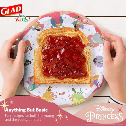 Glad for Kids Disney Princess “Magic is in All of Us” 8.5” Paper Plates | Disney Princess Paper Plates, Kids Snack Plates | Kid-Friendly Paper Plates for Everyday Use, 24 Ct