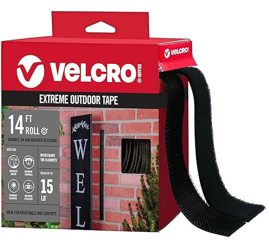 Cinta de montaje Extreme de doble cara para exteriores de la marca VELCRO soporta hasta 15 libras en ladrillos u otras superficies rugosas, resistente a los rayos UV y a la intemperie, rollo