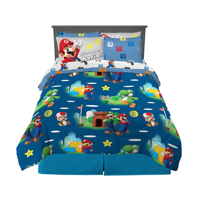 Franco Pokémon Juego de Ropa de Cama, 7 Piezas, Tamaño Matrimonial - 7 Piece Queen Size - Super Mario