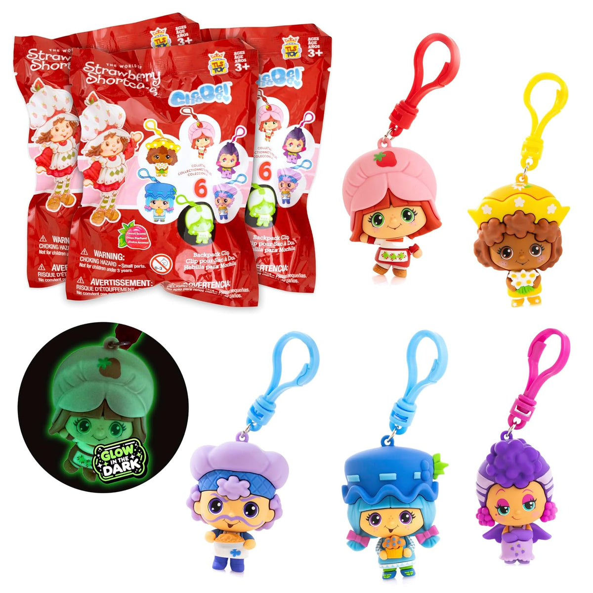 The Loyal Subjects - Llavero con diseño de Pastel de Fresa con Aroma Dulce de 2.5 Pulgadas, Paquete de 3 Unidades – Recibe 3 Bolsas para ciegas misteriosas Cheebee Llavero/Mochila/Cifras de Clip
