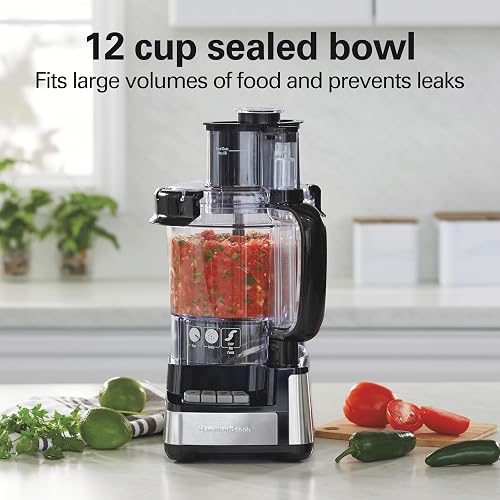 Hamilton Beach 70725 Procesador de alimentos de 12 tazas Stack & Snap, Negro