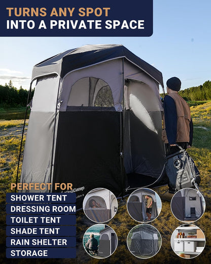 KingCamp Tienda de campaña de Ducha de Gran tamaño al Aire Libre para Camping, vestidor, Refugio portátil, Cambiador, Ducha, Refugio de privacidad, Tienda de campaña de Ducha Individual/Doble