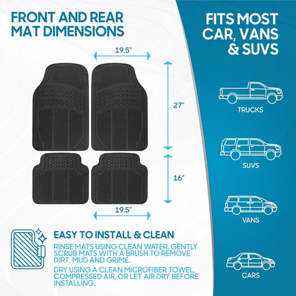 BDK todo tipo de clima alfombrillas de goma para automóvil SUV y camión - Set de 4 piezas (parte delantera y trasera), ajustable, resistente protección (Negro)