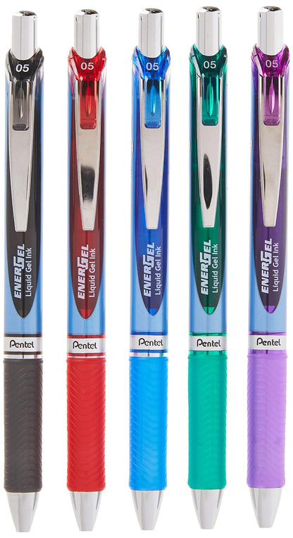 Pentel EnerGel RTX Bolígrafos Retráctiles de Tinta Líquida de Gel - Aguja de 0.5mm - 5 Unidad (Paquete de 1) - Clasificado