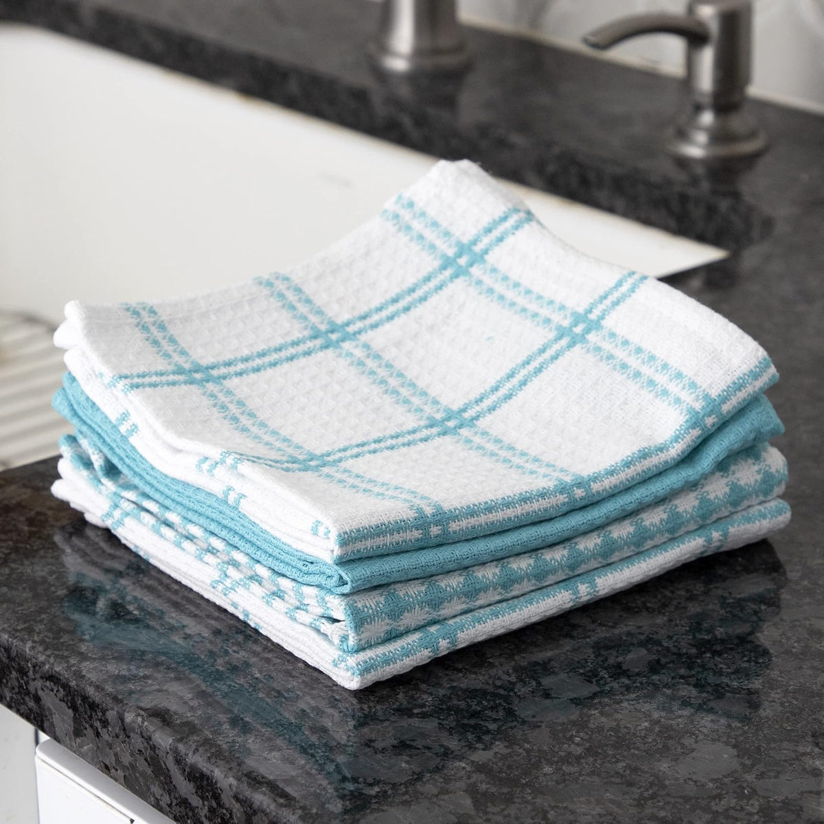 T-Fal Textiles - Juego de 4 paños de algodón para Cocina, diseño wafle Plano, Breeze, Brisa, Paquete de 4, 1