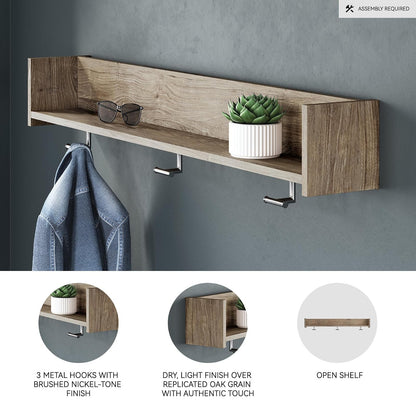 Signature Design by Ashley - Oliah - Perchero de Pared con Estante, Color Natural